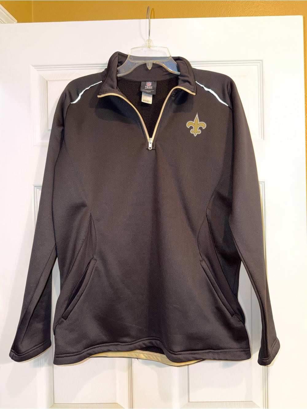 NFL Saints Black Pullover with Gold Zipper Trim
